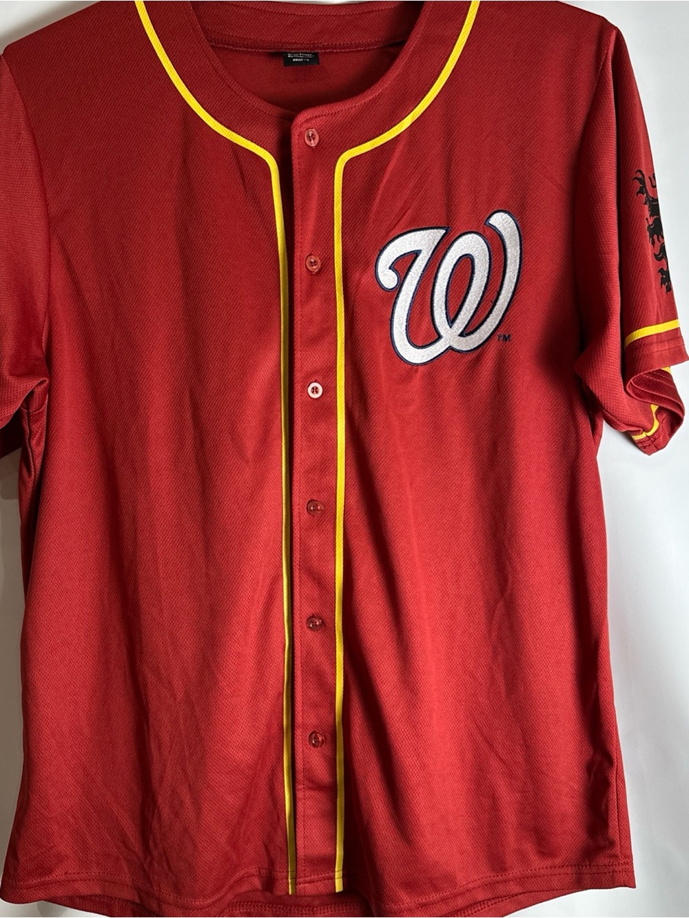 Source Unknown Red Baseball Jersey with Yellow Piping